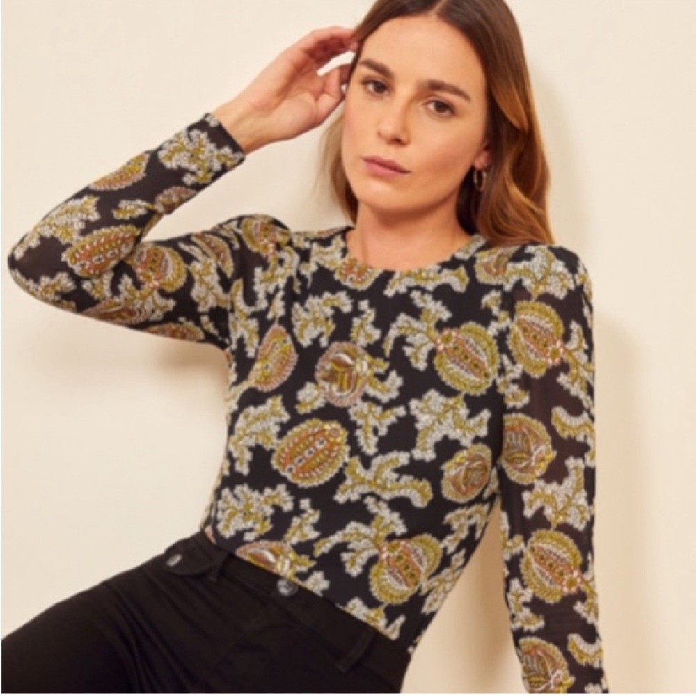 Reformation Talia Long Sleeve Top Paisley Puff size xs Extra Small